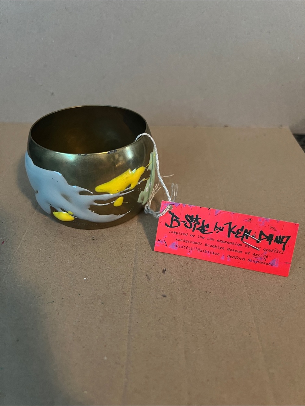 B-side Hand-Painted Brass Bangle Bracelet by Ken & Dana NYC graffiti